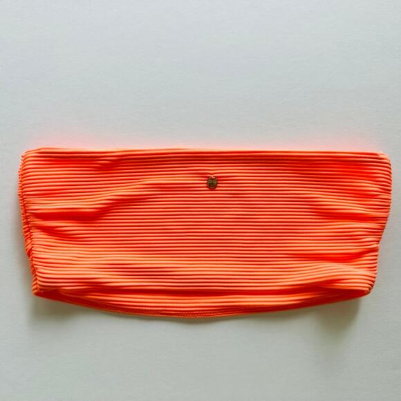 Seafolly Ribbed Bandeau Bikini Swim Top Bright Tangerine Orange Size 10 - Picture 3 of 6